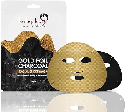 London Prime Gold Foil Facial Sheet Mask Gold Brightening, Moisturizing & Antiwrinkle charcoal faceial sheet mask