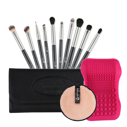 10 Pieace Makeup Brush Set and Reusable Remover Pad and Brush Cleaner Combo2 - London Prime