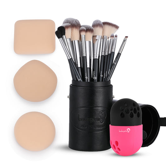 12 Pieace Makeup Brush Set and Sponge Holder and Powder Puff Combo1 - London Prime