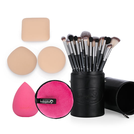 20 Pieace Makeup Brush Set and Makeup Remover Pad and Beauty Blender Combo5 - London Prime
