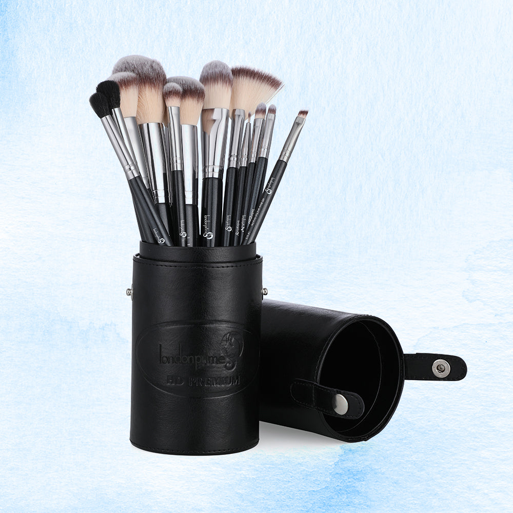 12 Pieace Makeup Brush Set and Sponge Holder and Powder Puff Combo - London Prime